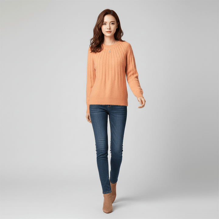 Vielseitiger Damen Langarm-Rippstrickpullover, ein Basic für lässige oder schicke Outfits.