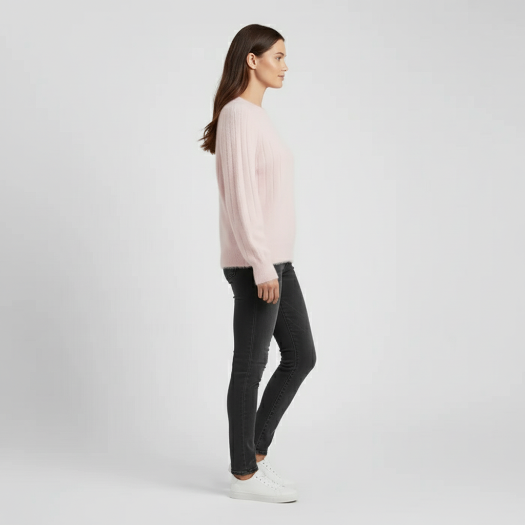 Zeitloser Damen Rundhalspullover, gerippt, für eine modische Herbst/Winter-Garderobe.