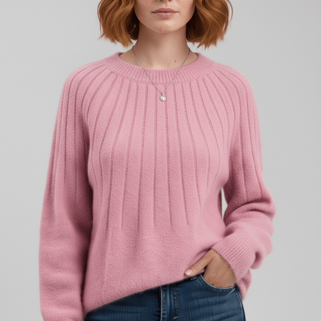 Damen Pullover mit Rippdetails, Langarm und Rundhals, für einen eleganten Alltagsstil.
