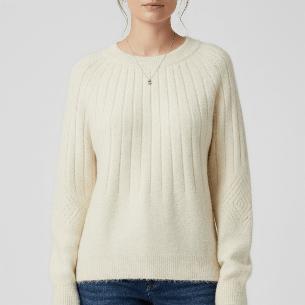 Modischer Rippstrick-Damenpullover, Langarm, als Essential für Herbst- und Wintermode.