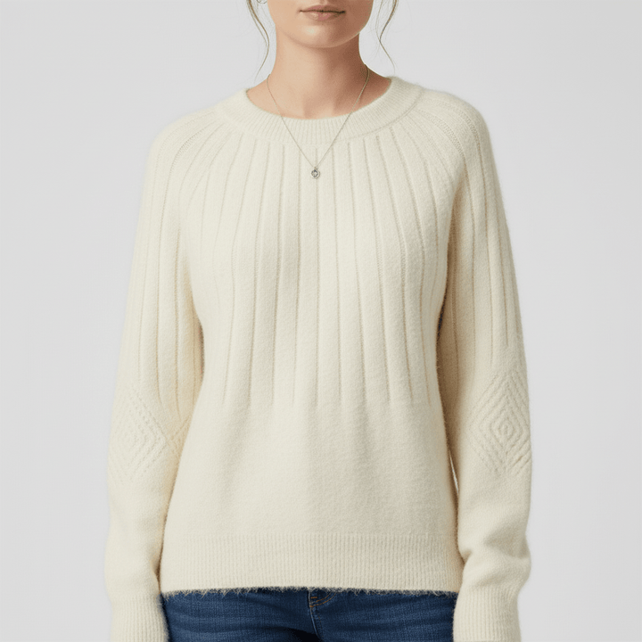 Modischer Rippstrick-Damenpullover, Langarm, als Essential für Herbst- und Wintermode.