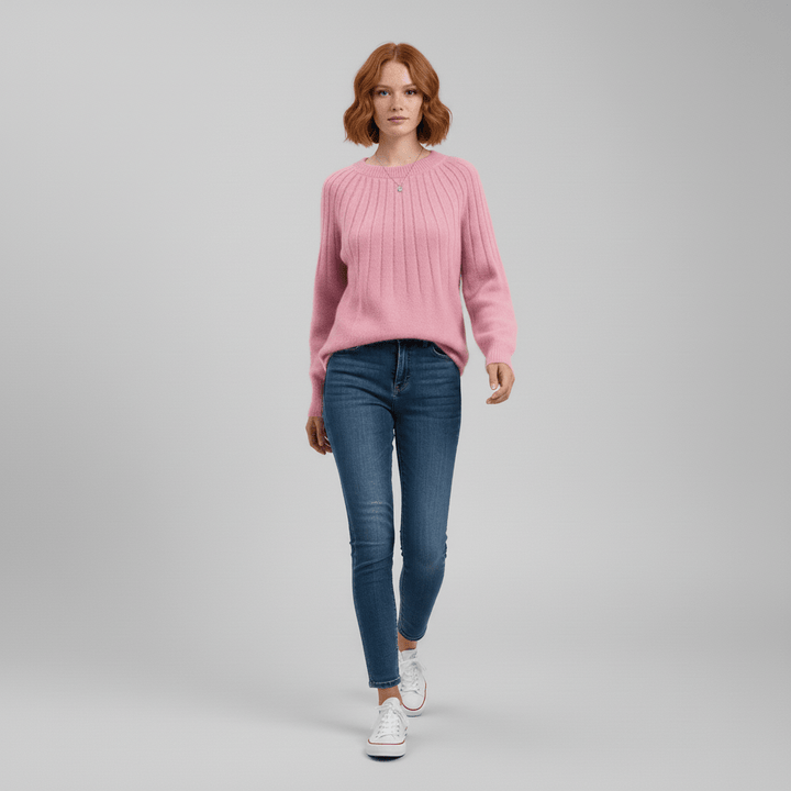 Moderner Damen Rundhalspullover, gerippt, in klassischem Design für Herbst/Winter.