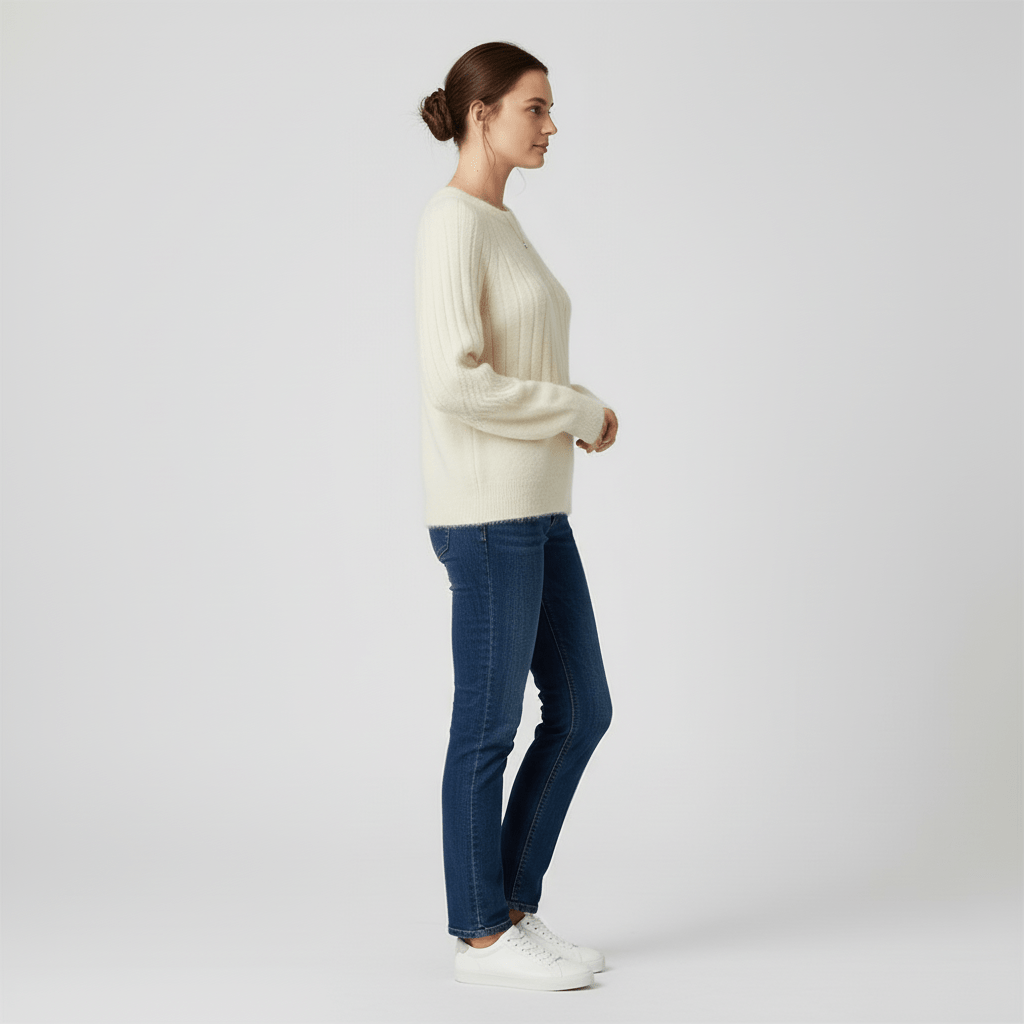 Stylischer Damen Langarm-Rippstrickpullover, bequem und schick für Freizeit & Büro.