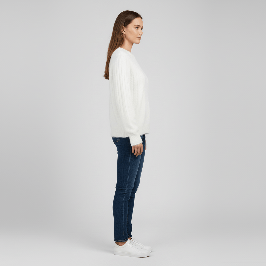 Damen Rippstrick-Langarmpullover, elegant und schlicht, ein Basic für jede Garderobe.