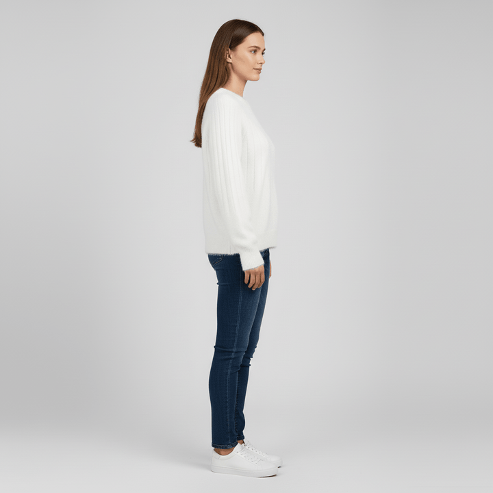 Damen Rippstrick-Langarmpullover, elegant und schlicht, ein Basic für jede Garderobe.
