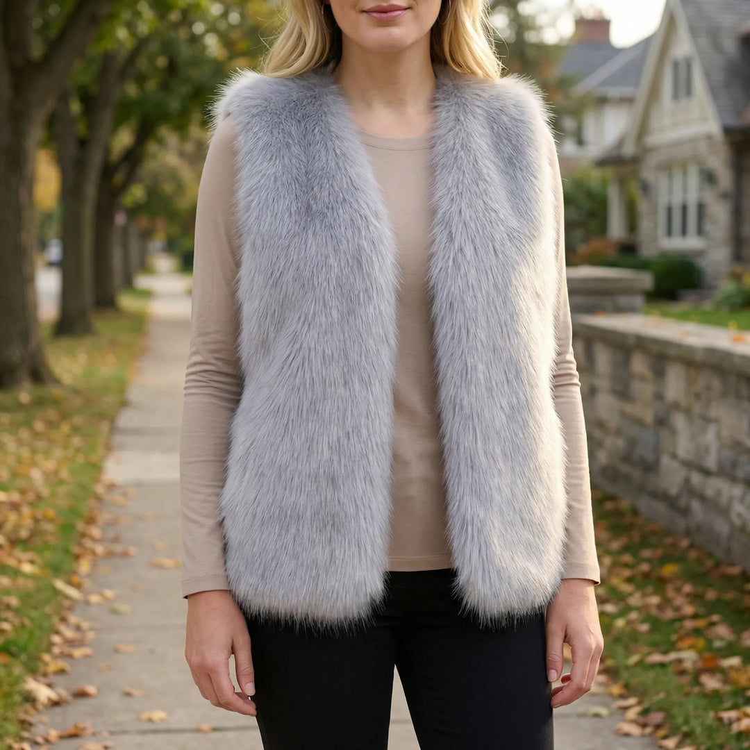 Damen ärmellose Kunstfellweste Tahlia, elegant und warm für Herbst & Winter. Perfekt für stilvolle Layering-Looks.