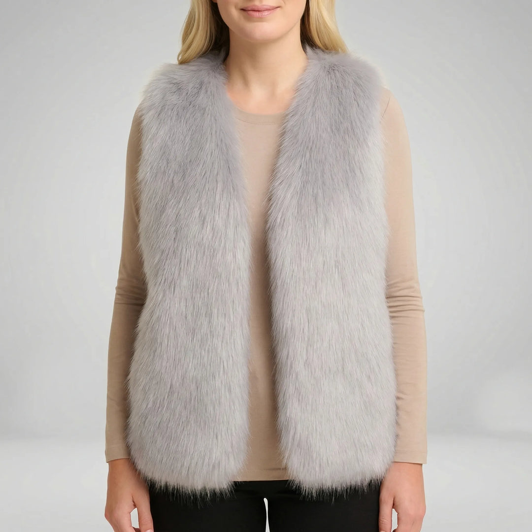 Warme Damen Bodywarmer Kunstfellweste Tahlia, ärmellos. Ideal für stylische Herbst- & Wintermode und Lagenlooks.