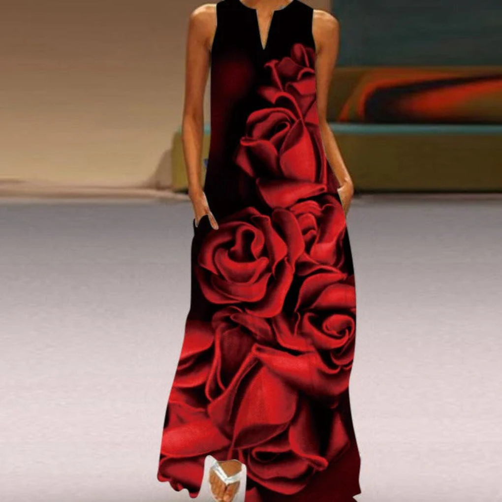 Damen ärmelloses Rosa Maxikleid 'Lara' mit figurbetontem Oberteil und eleganter A-Linie, perfekt für Sommer und Party.