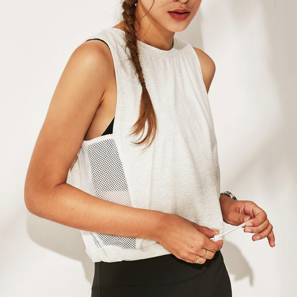 MoveBreeze Activewear Damen ärmellos mit Rückenausschnitt, perfekt als Laufshirt, Gym Top oder Trainingsshirt.