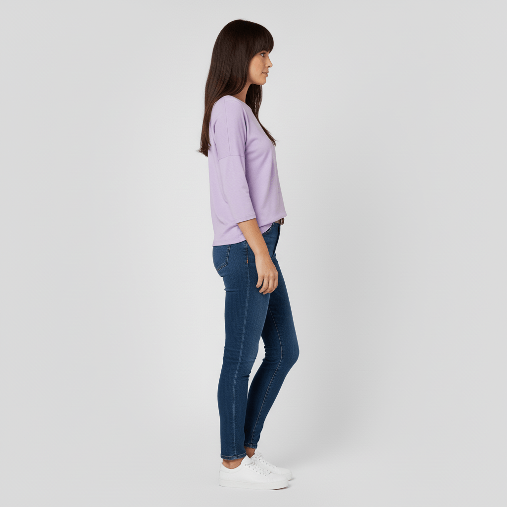 Damen-Dreiviertelarm-Shirt mit Rundhals in Grau; perfektes Casual-Oberteil für den Herbst.