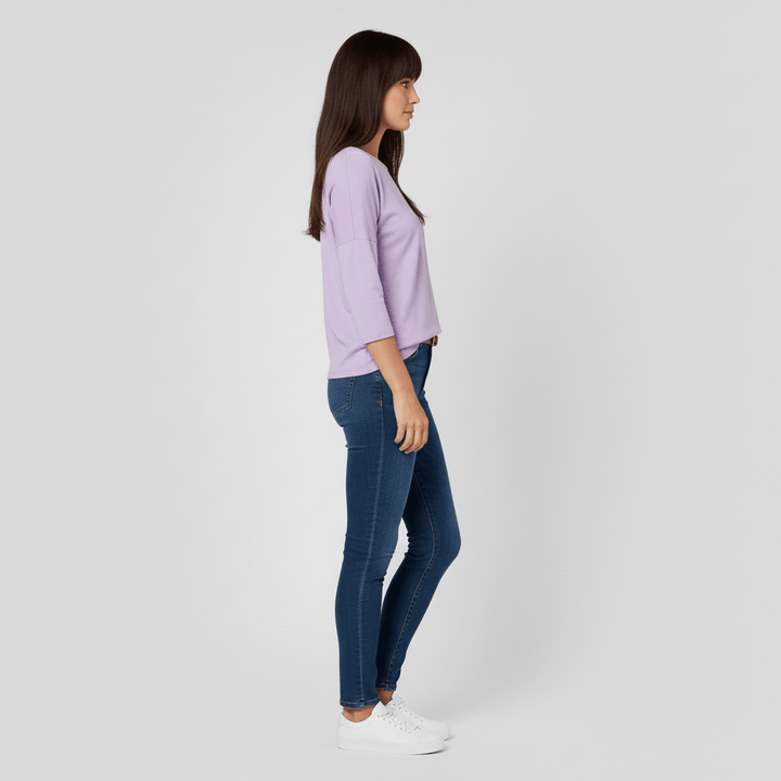 Damen-Dreiviertelarm-Shirt mit Rundhals in Grau; perfektes Casual-Oberteil für den Herbst.