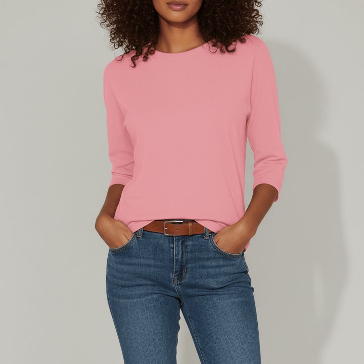 Bequemes & elegantes Damenshirt mit Rundhals & Dreiviertelärmeln; Modell Alyssa.