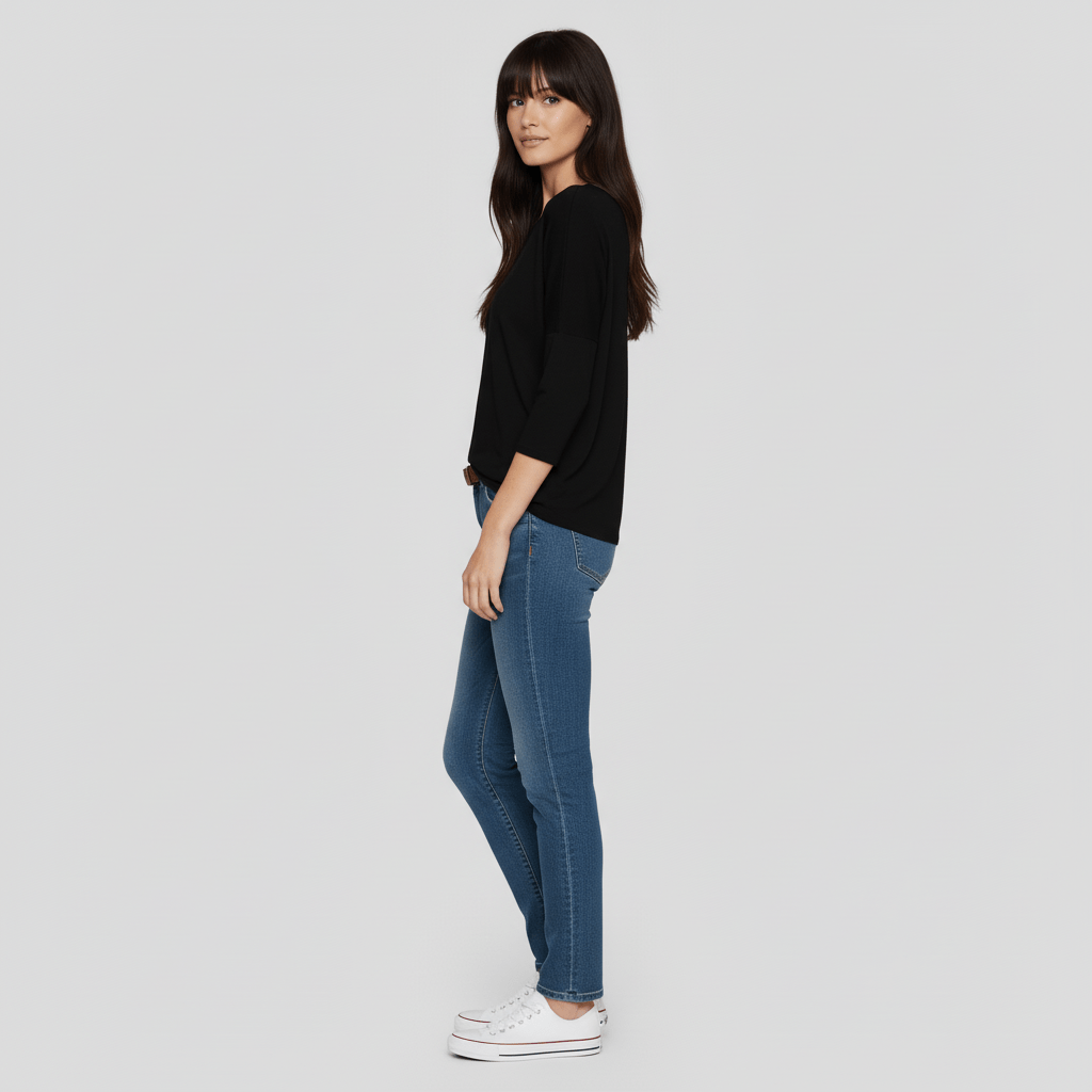Bequemes Damenshirt Alyssa mit Rundhals und 3/4 Ärmeln; perfekt für Freizeit und Alltag.
