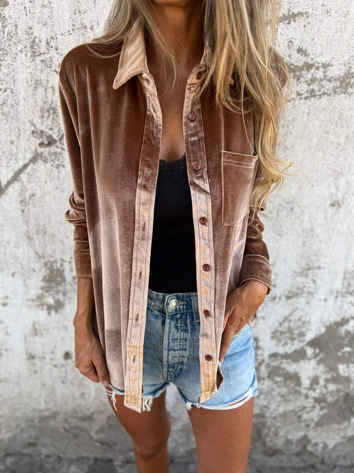 Elegante & weiche Damen Langarm Samtbluse, Business Casual Look.