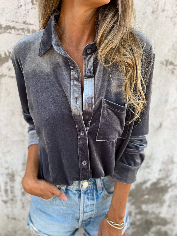 Komfortable & elegante Samtbluse Clara, langärmlig, Frauen Mode.
