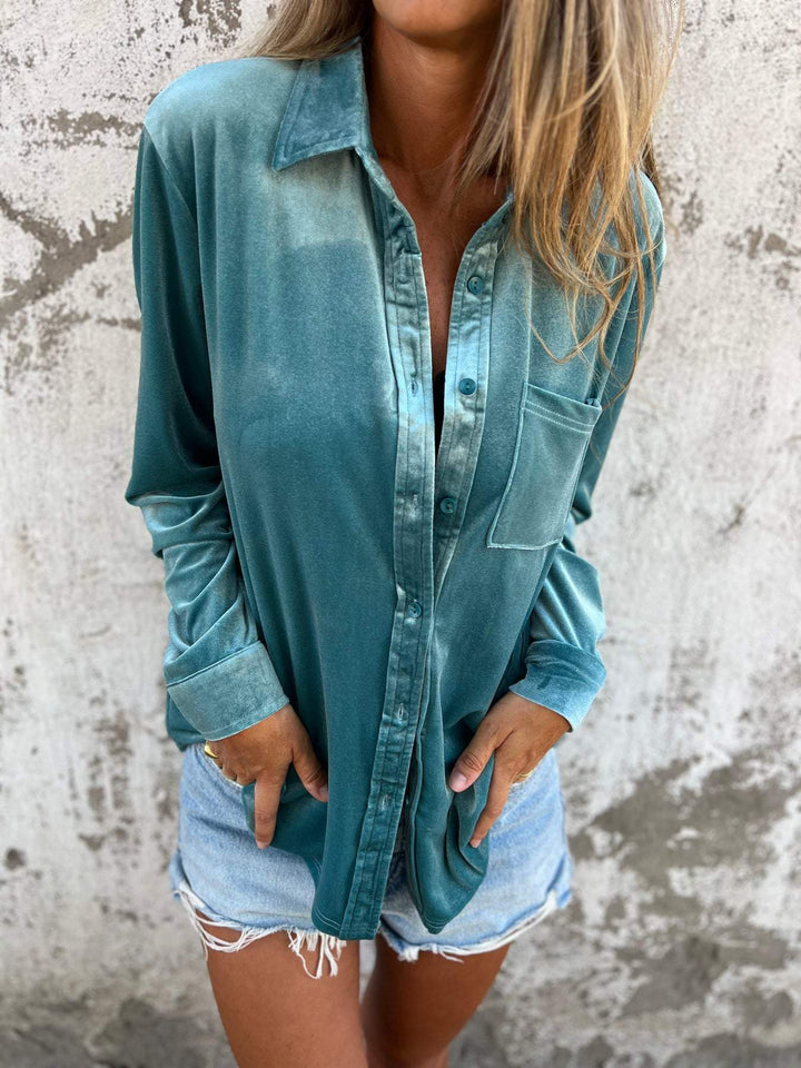 Trendige Damen Samtbluse, Langarm, weich & stilvoll für jeden Anlass.