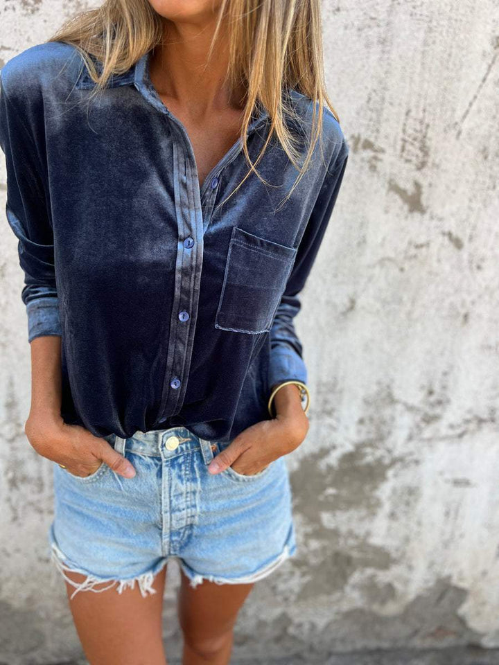 Trendige Samtbluse Langarm, Damen Mode, weich & stilvoll.
