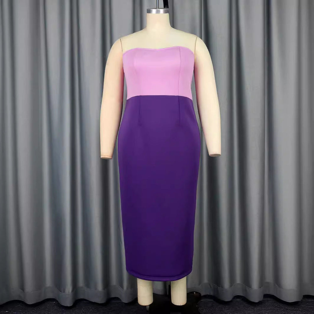 Elegantes Damen Partykleid in Rosé-Lila Farbverlauf, schulterfrei. Figurbetontes Design für glamouröse Abendmode.