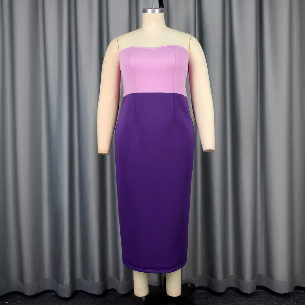 Elegantes Damen Partykleid in Rosé-Lila Farbverlauf, schulterfrei. Figurbetontes Design für glamouröse Abendmode.