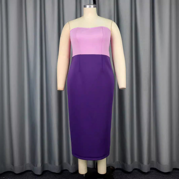 Elegantes Damen Partykleid in Rosé-Lila Farbverlauf, schulterfrei. Figurbetontes Design für glamouröse Abendmode.