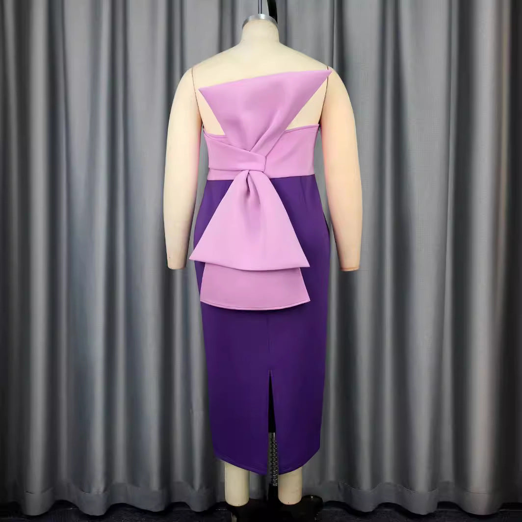 Figurbetontes Damen Abendkleid schulterfrei, mit einzigartigem Farbverlauf in Rosé und Lila. Für besondere Anlässe.