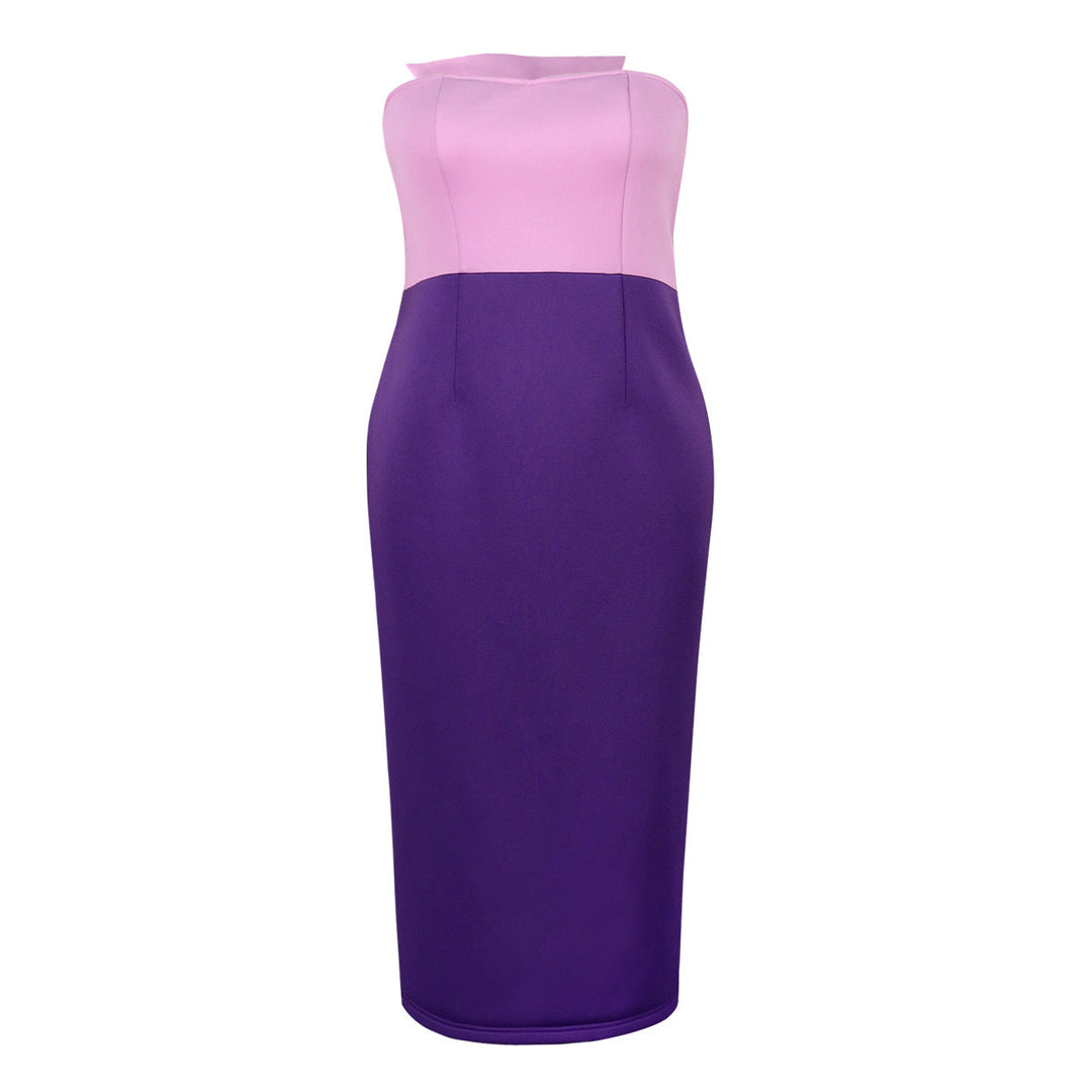 Modernes Damen Cocktailkleid, schulterfrei, mit modischem Rosé-Lila Farbverlauf. Eleganz und Tragekomfort vereint.