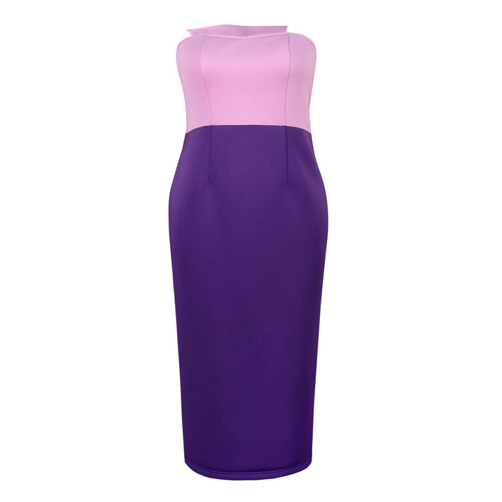 Modernes Damen Cocktailkleid, schulterfrei, mit modischem Rosé-Lila Farbverlauf. Eleganz und Tragekomfort vereint.