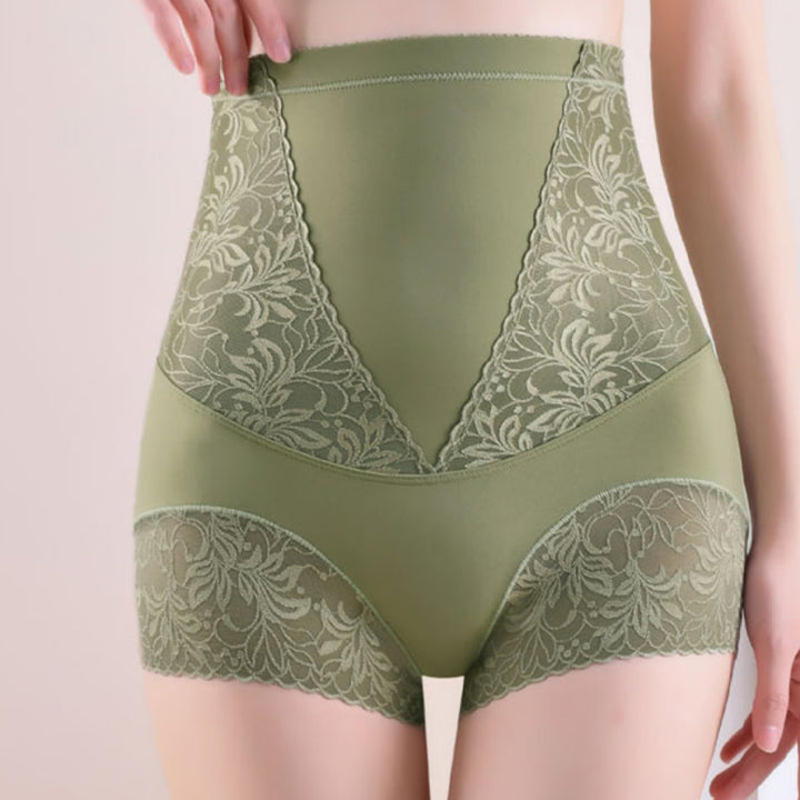 Nahtloser Damen Shapewear Slip mit hoher Taille und Spitze. Für effektive Bauchkontrolle & kurvenbetonend.
