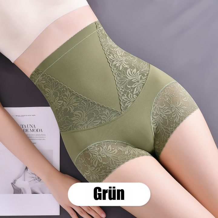 Nahaufnahme des Damen Shapewear Slips mit zarter Spitze und atmungsaktivem Stoff. Nahtlos und figurformend.
