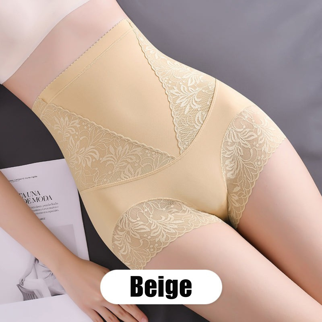 Profilansicht Damen Shapewear Slip, High Waist für Bauchkontrolle & Po-Lifting. Mit eleganter Spitze.