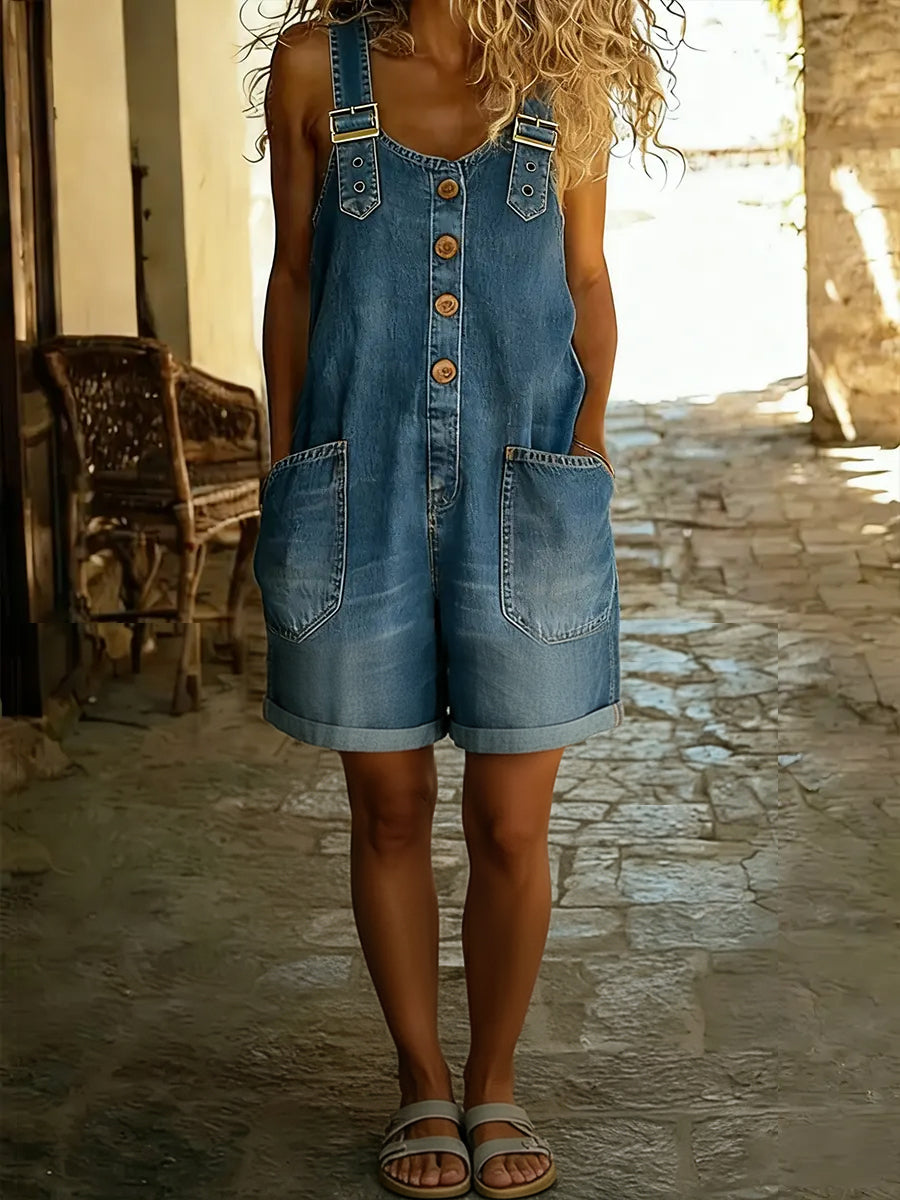 Damen Shorts-Jumpsuit für den Sommer, bequem und vielseitig, mit verstellbaren Trägern und kurzem Schnitt.