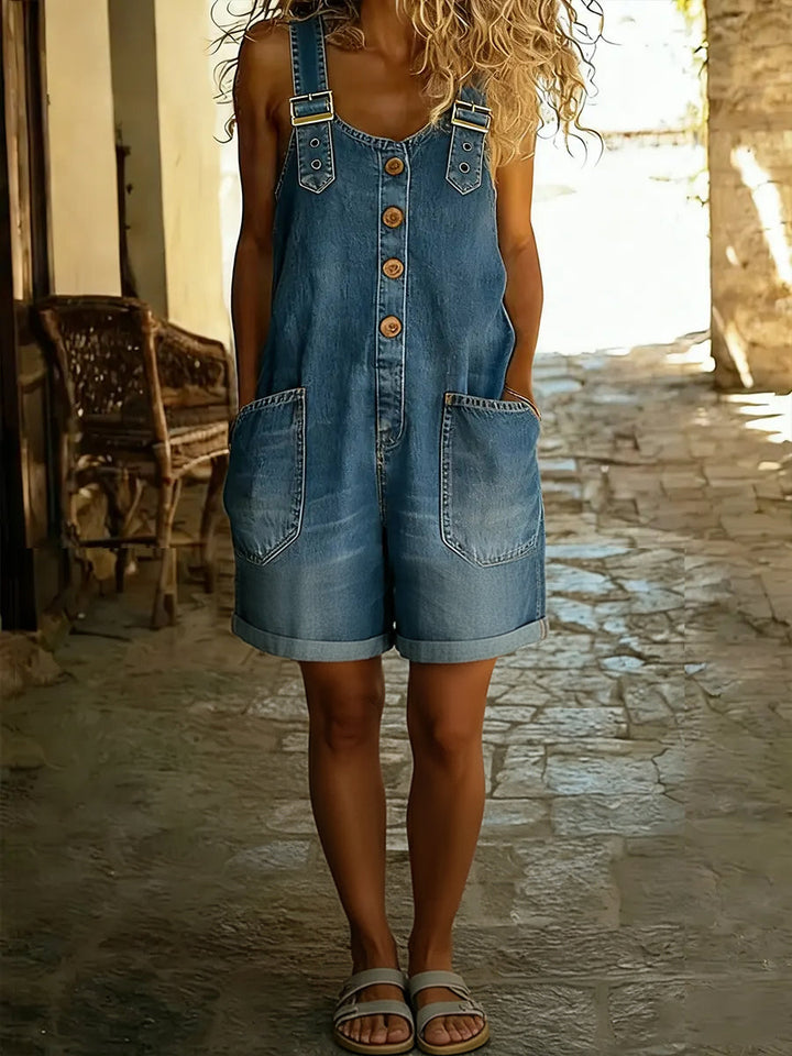 Damen Shorts-Jumpsuit für den Sommer, bequem und vielseitig, mit verstellbaren Trägern und kurzem Schnitt.