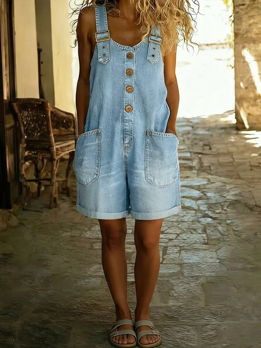 Eleganter & bequemer Damen Shorts-Playsuit für casual Sommeroutfits. Vielseitiger Overall mit verstellbaren Trägern.