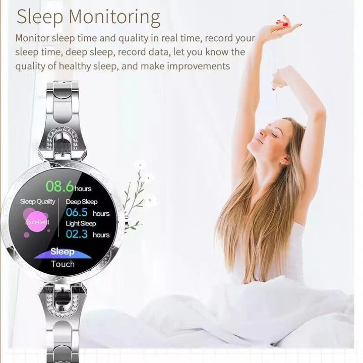 Wasserdichte Smartwatch für Damen, überwacht Herzfrequenz, Schritte & Schlaf.