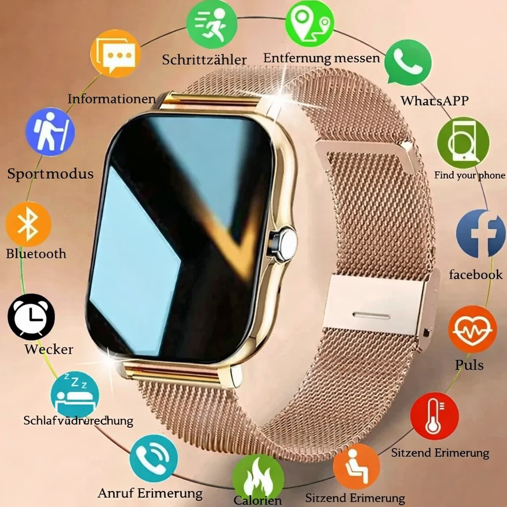 Damen Smartwatch mit Gesundheits- & Fitnessfunktionen, stilvolles Design für den Alltag.