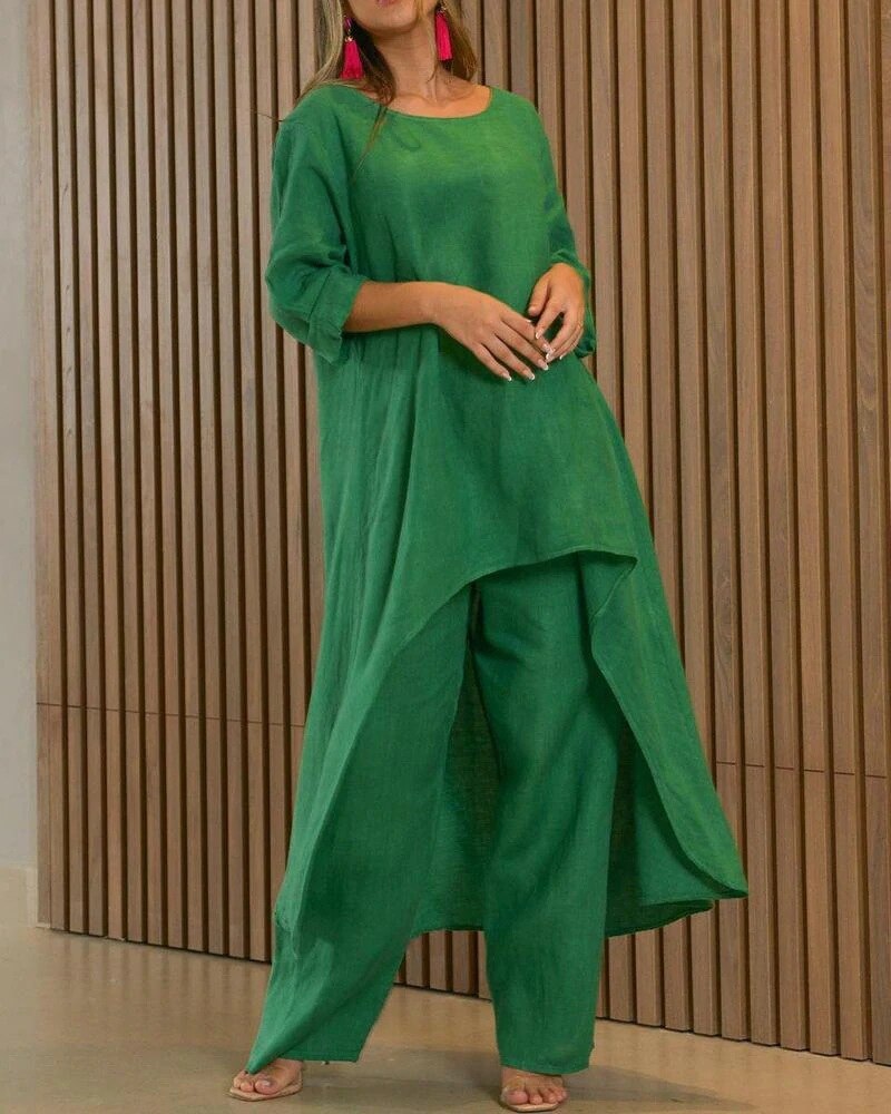 Stilvolles Damen High-Waist Freizeitset Zweiteiler, perfekt für sommerliche Tage.