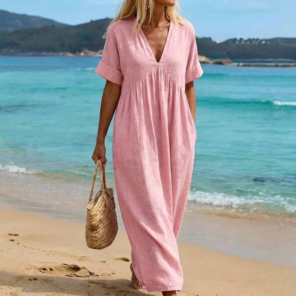 Damen Sommer Maxi-Kleid, elegant & leicht, perfekt für Freizeit oder Strand.