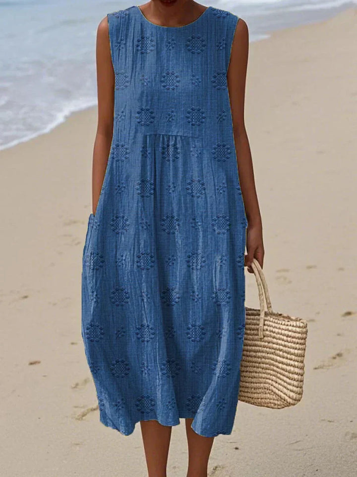 Elegantes Midi-Sommerkleid Bella für Damen mit Taschen; vielseitig für Strand, Urlaub & Alltag. Auch in großen Größen.