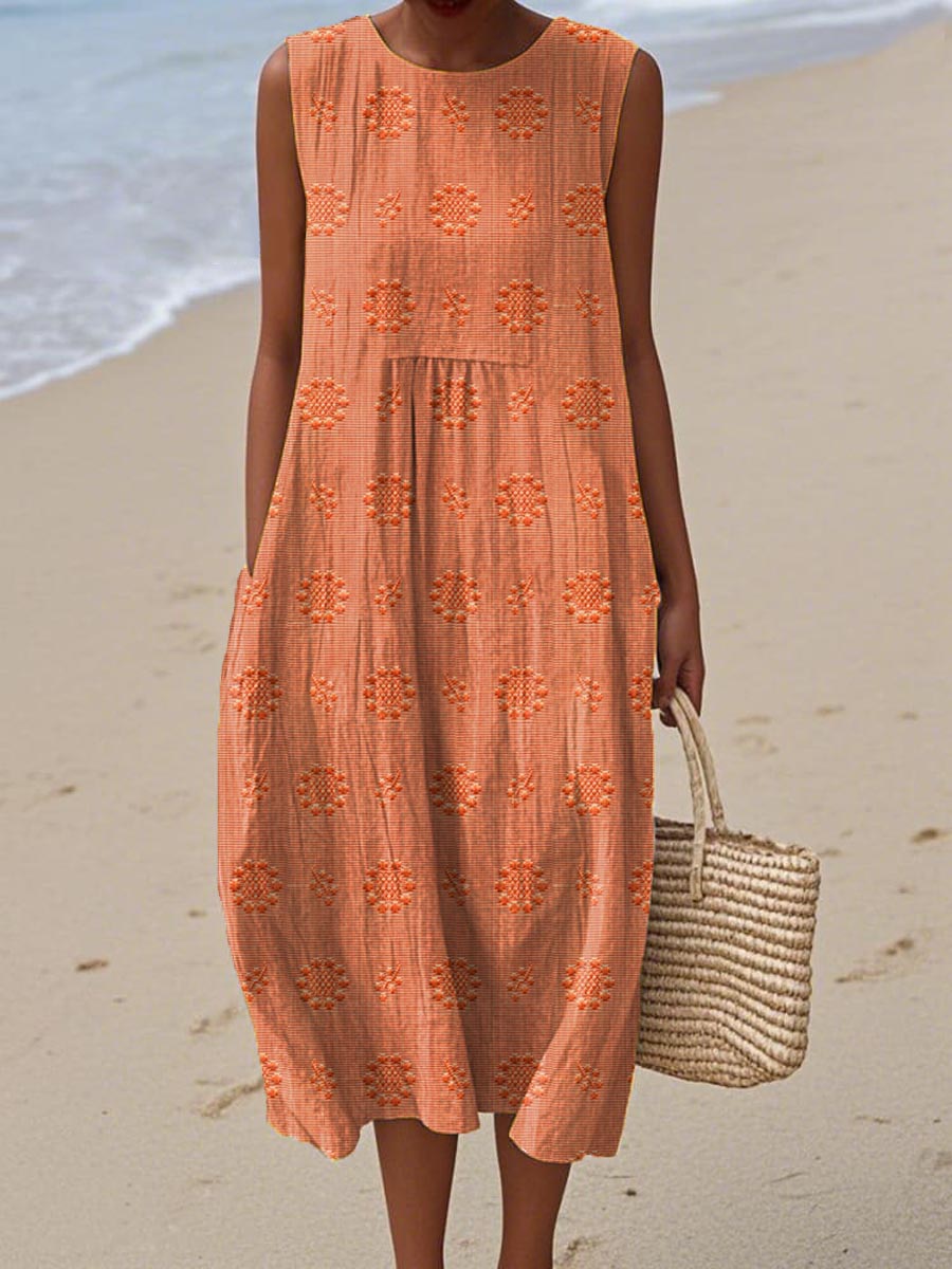 Lässiges Damen Sommerkleid Bella mit Taschen, ärmellos. Bequem & elegant kombinierbar für Alltag, Urlaub & Freizeit.