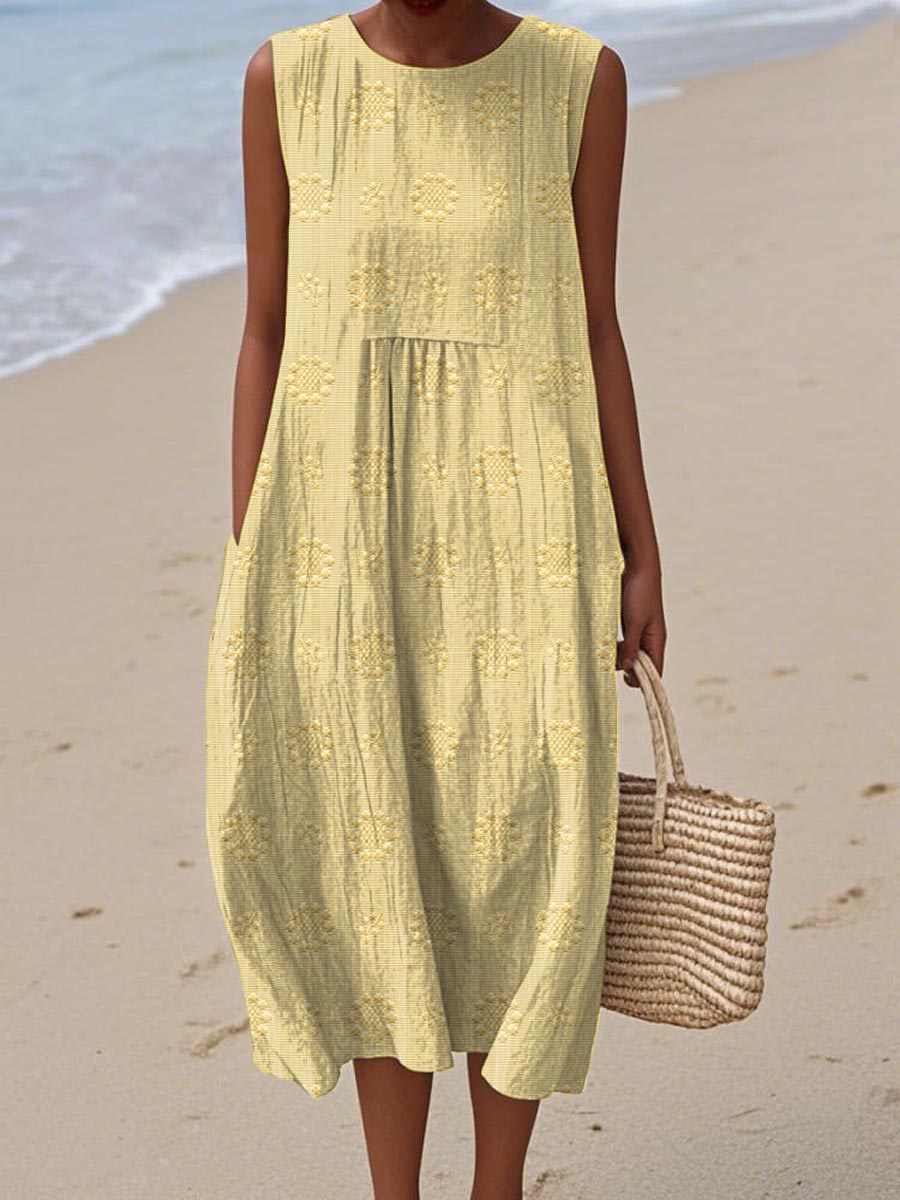 Bequemes Damen Sommerkleid Bella in großen Größen, ärmellos mit praktischen Taschen. Ideal für warme Sommertage.