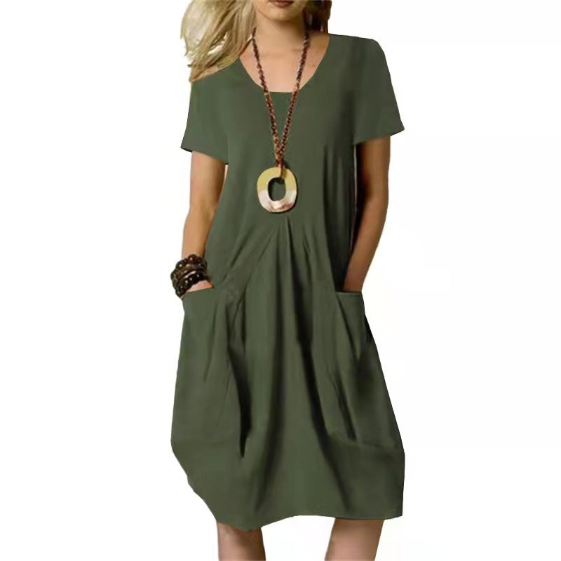 Damen Sommerkleid, locker & knielang, ideal für Freizeit und Urlaub. Bequemes, einfarbiges Freizeitkleid für warme Tage.