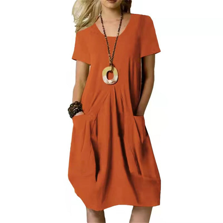 Einfarbiges Damen Sommerkleid, locker und knielang. Ideales pflegeleichtes Urlaubskleid oder lässiges Freizeitkleid.