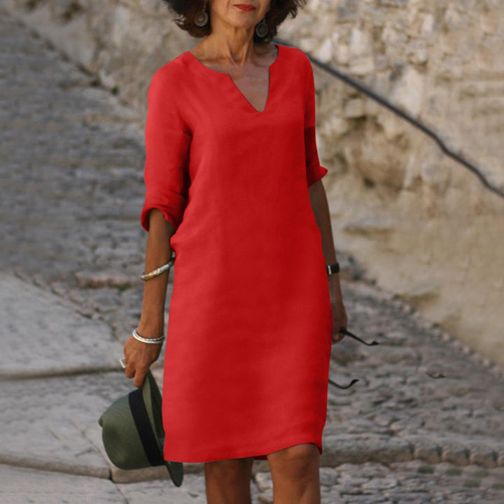 Damen Sommerkleid Sofia, elegant & bequem, kurzarm, knielang, A-Linie, vielseitig für Frühling/Sommer.