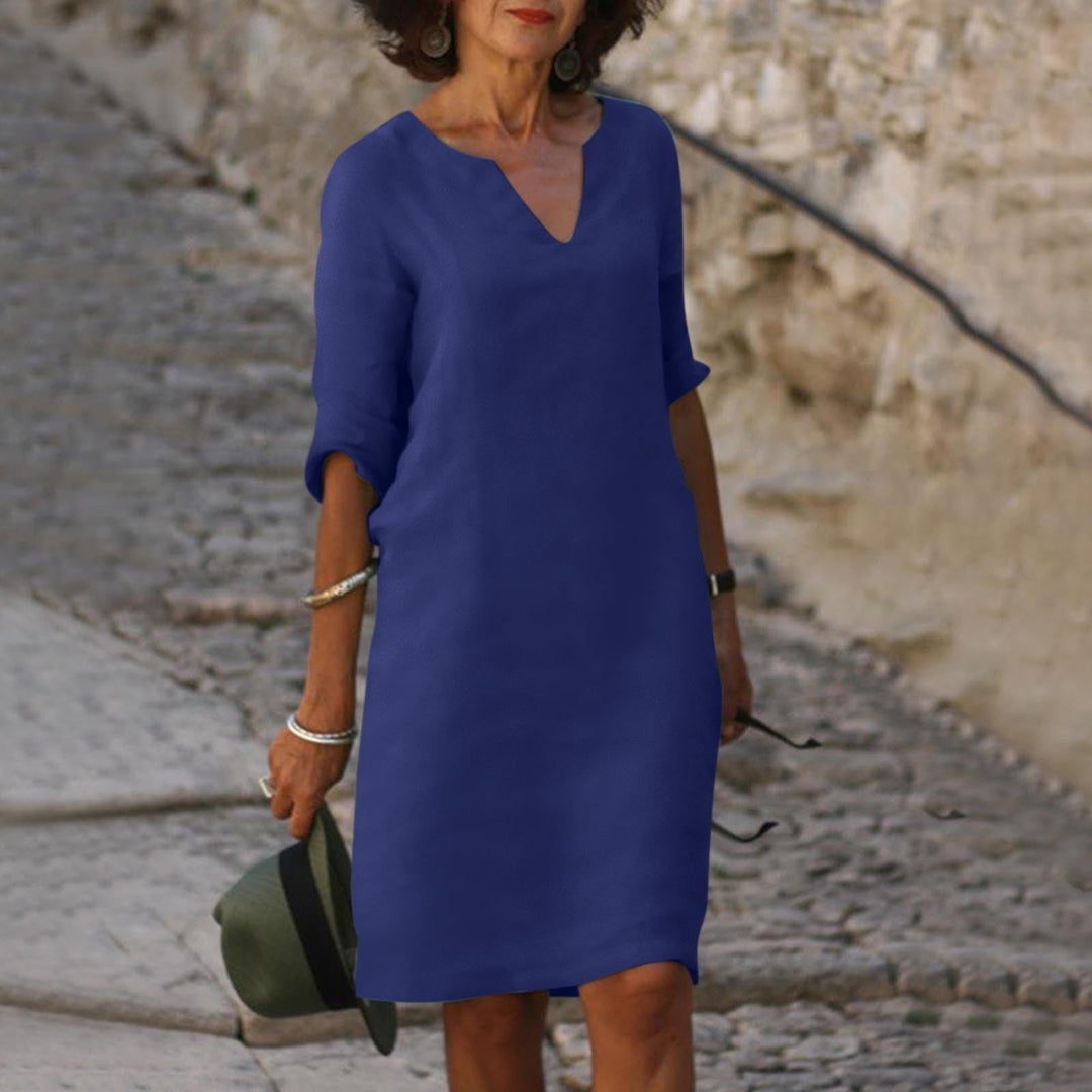 Damenkleid Sofia in Grün, stilvolles A-Linien-Sommerkleid, kurzarm, knielang, ideal für Frühling.