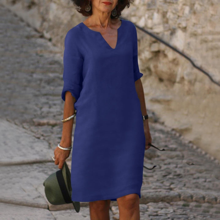 Damenkleid Sofia in Grün, stilvolles A-Linien-Sommerkleid, kurzarm, knielang, ideal für Frühling.