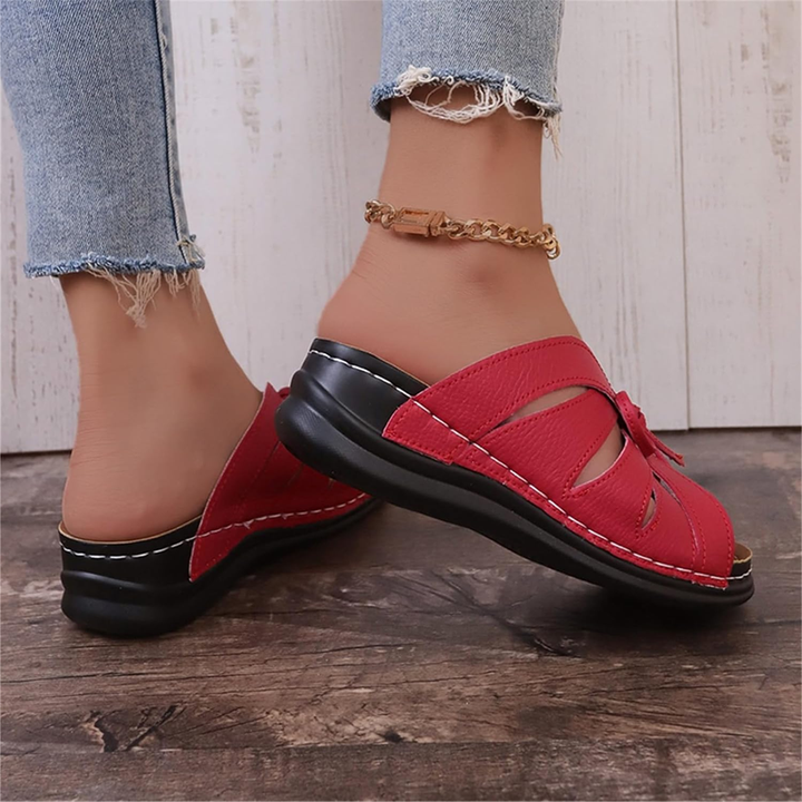 Fußgewölbestützende Damensandalen mit modischer Schleife, für gesunden & komfortablen Gang.
