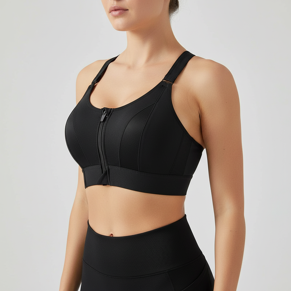 PowerFlexa Damen Sport-BH mit Reißverschluss vorne, ideal für Fitness, Training und Activewear.
