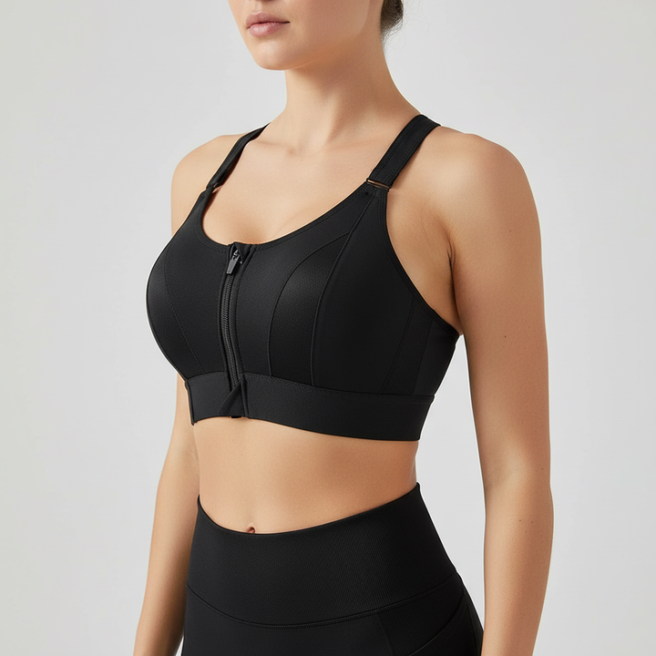 PowerFlexa Damen Sport-BH mit Reißverschluss vorne, ideal für Fitness, Training und Activewear.