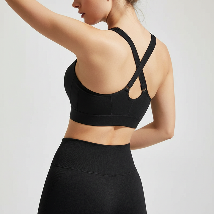 Eleganter Damen Sport-BH mit praktischem Front-Reißverschluss, ideal für Sportbekleidung und Activewear.