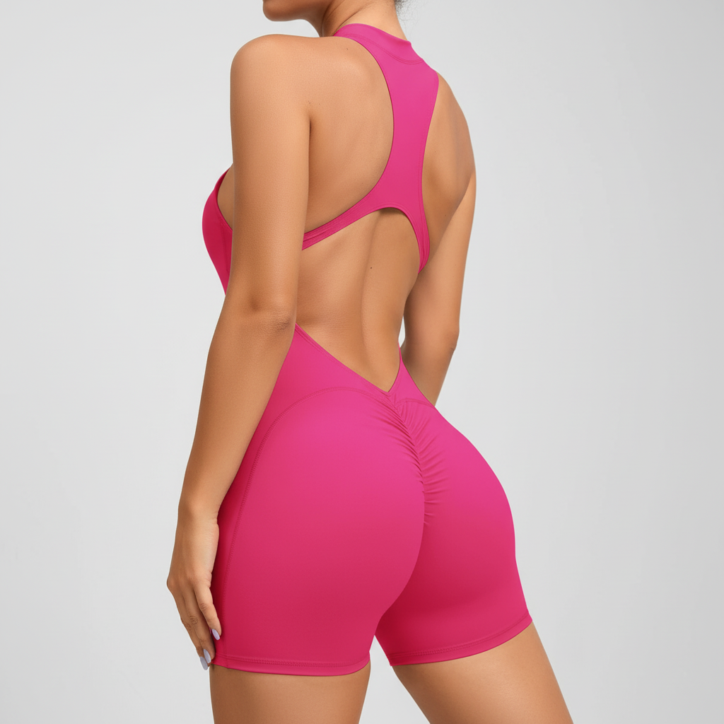 Detailansicht des MoveFlexer Damen Sport Einteilers. Atmungsaktives Gewebe, figurbetont für Sport & Fitness.